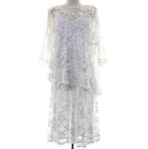 Vintage 1980s White Lace Beaded Fringe Overlay Dress Women's Small